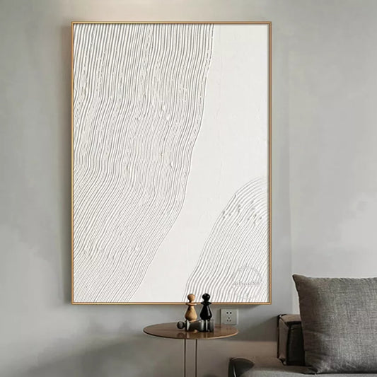 Serene Lines: Minimalist White Textured Canvas, Abstract